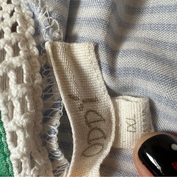 Oddi Blue Stripe Floral Peasant Blouse 1X Tassel Tie top shirt boho - Picture 3 of 6